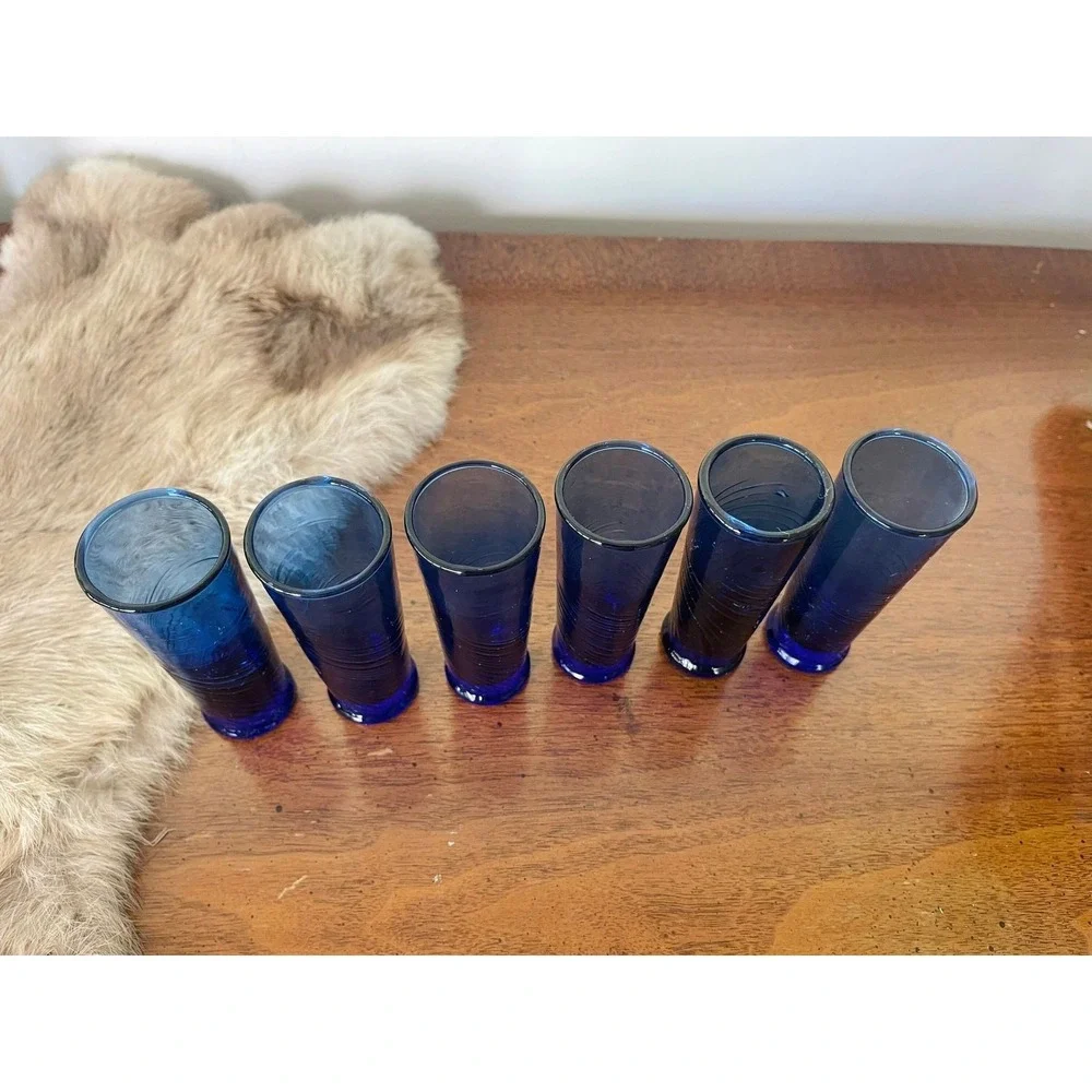 Cobalt blue glass Hand Blown‎ double Shot Liqueur Glass Base Vintage barware